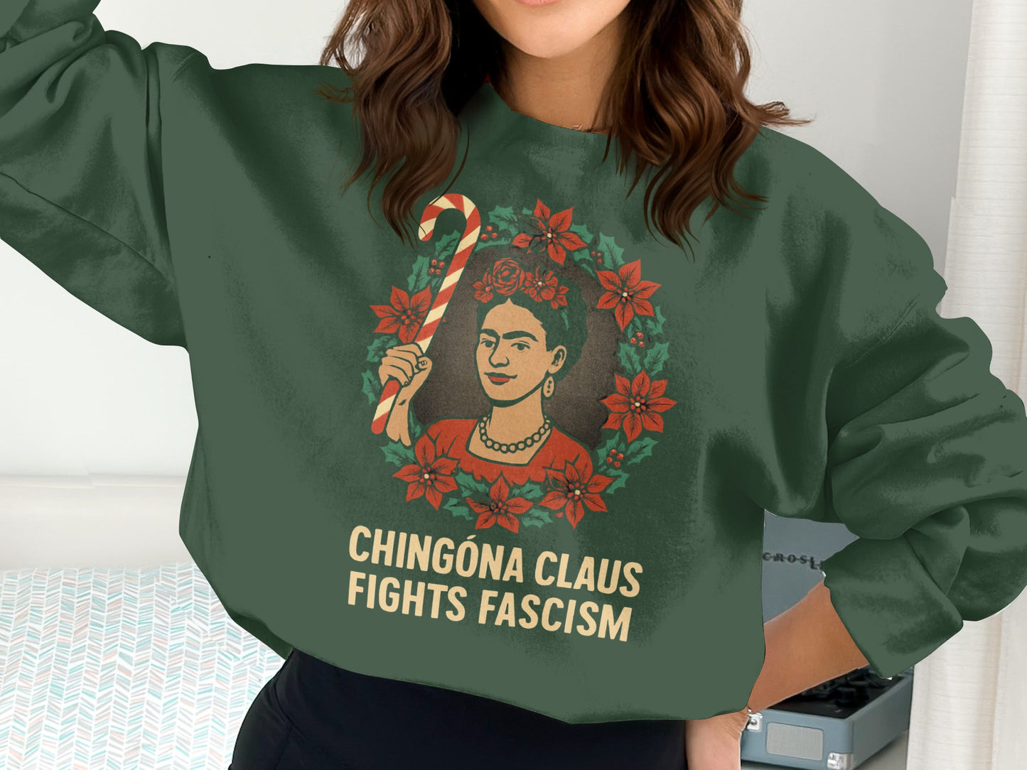 Chingona Claus Fights Fascism Graphic Sweatshirt