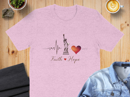 Faith Hope Statue Heartbeat Design Pink Shirt product