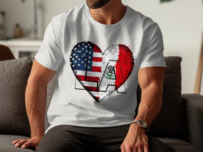 Heart Shaped LA Mexico USA Design Graphic T-Shirt product