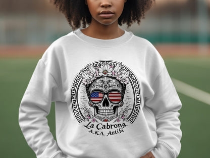 La Cabrona AKA Antifa Skull American Flag Sweatshirt