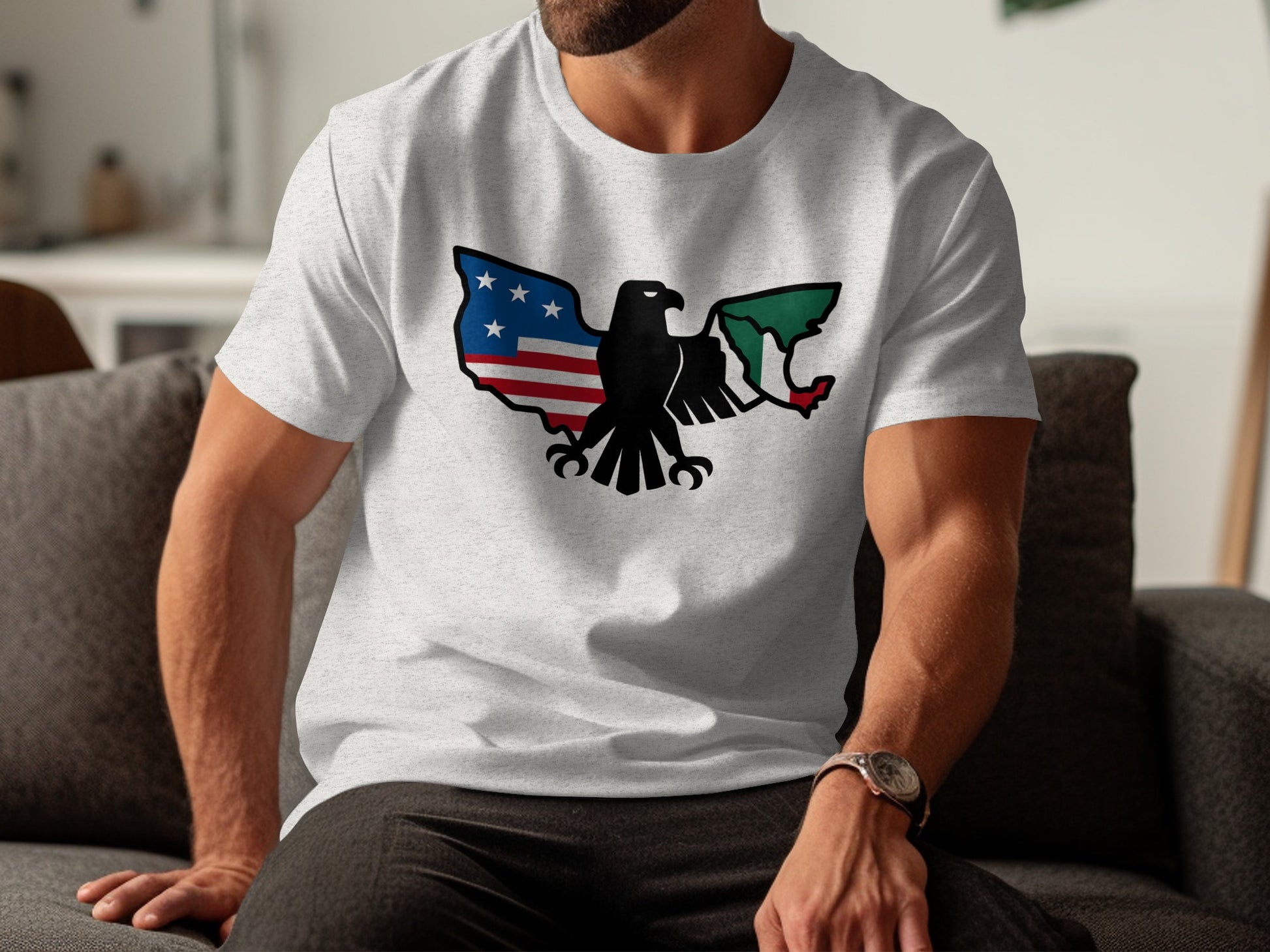 Patriotic Eagle Flag Printed White T-shirt Apparel Product