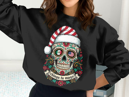 Festive Sugar Skull Sweater with Chinga Tu Maga Design