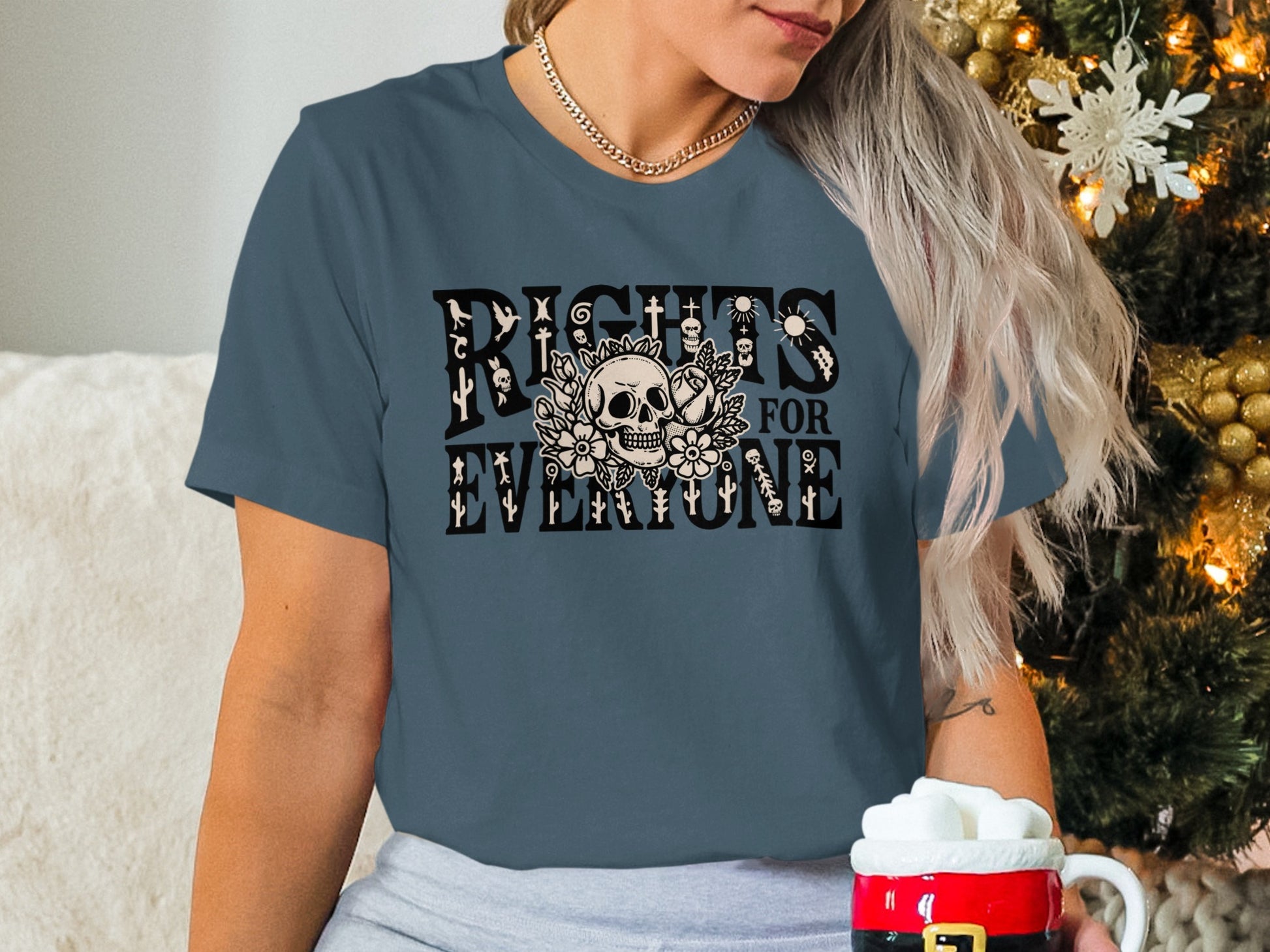 Skull and Flowers Rights For Everyone Graphic Tee