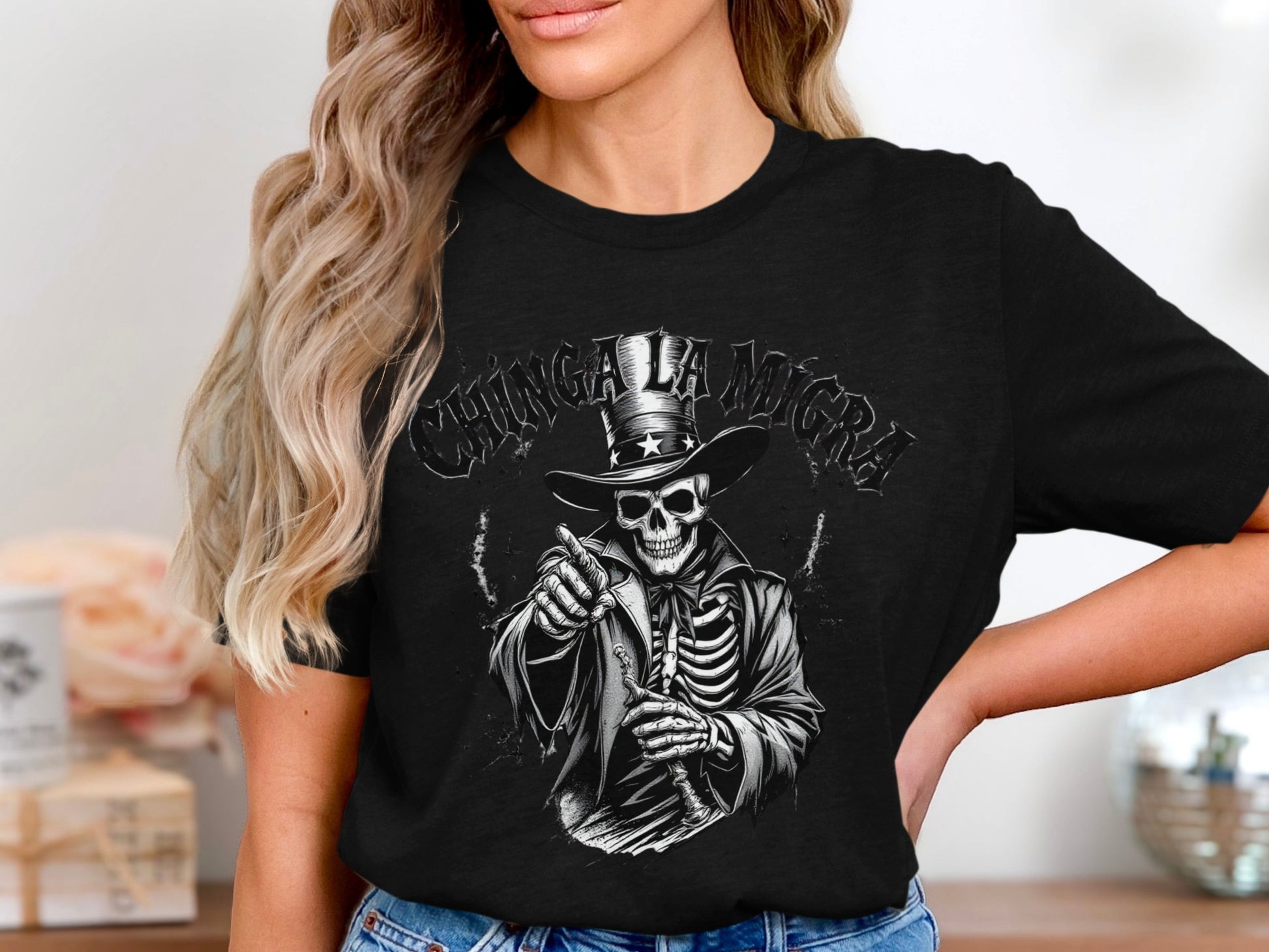Chinga la Muerte Skeleton Black Graphic Tee Shirt product
