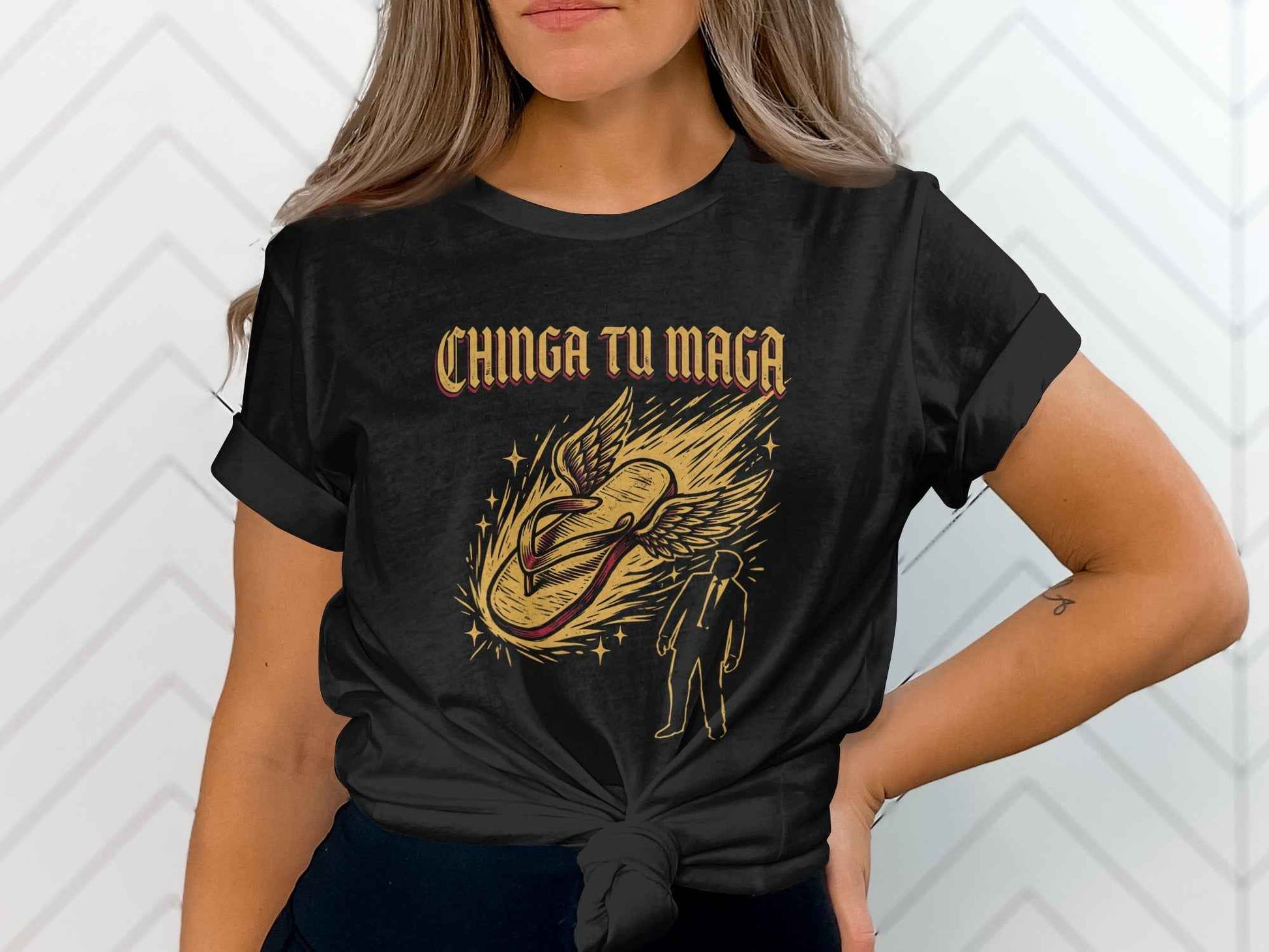 Chinga Tu MAGA T-Shirt, Anti Trump Political Tee, La Chancla Resist Shirt, Winged Flip Flop Funny Protest T-Shirts, Sarcastic Gift