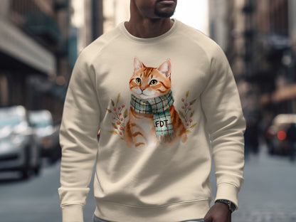 Cute Cat with Scarf Funny Cozy Sweatshirt for Cat Lovers