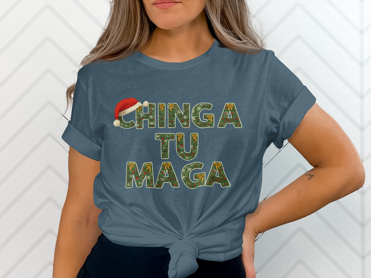 Chinga Tu Maga Graphic Tee with Santa Hat
