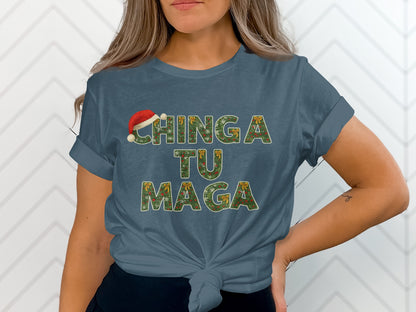 Chinga Tu Maga Graphic Tee with Santa Hat