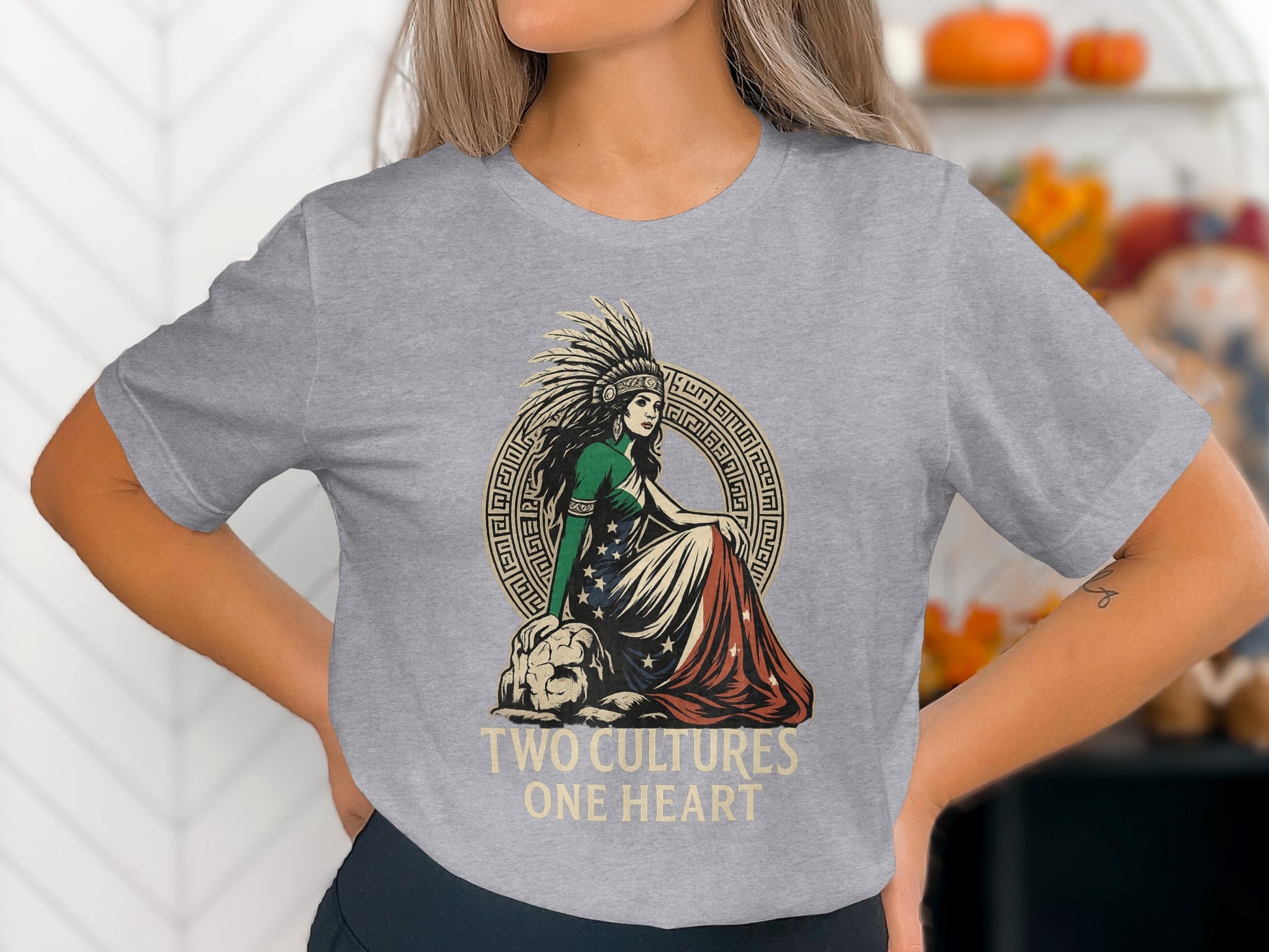 Two Cultures One Heart Grey Graphic T-Shirt product type