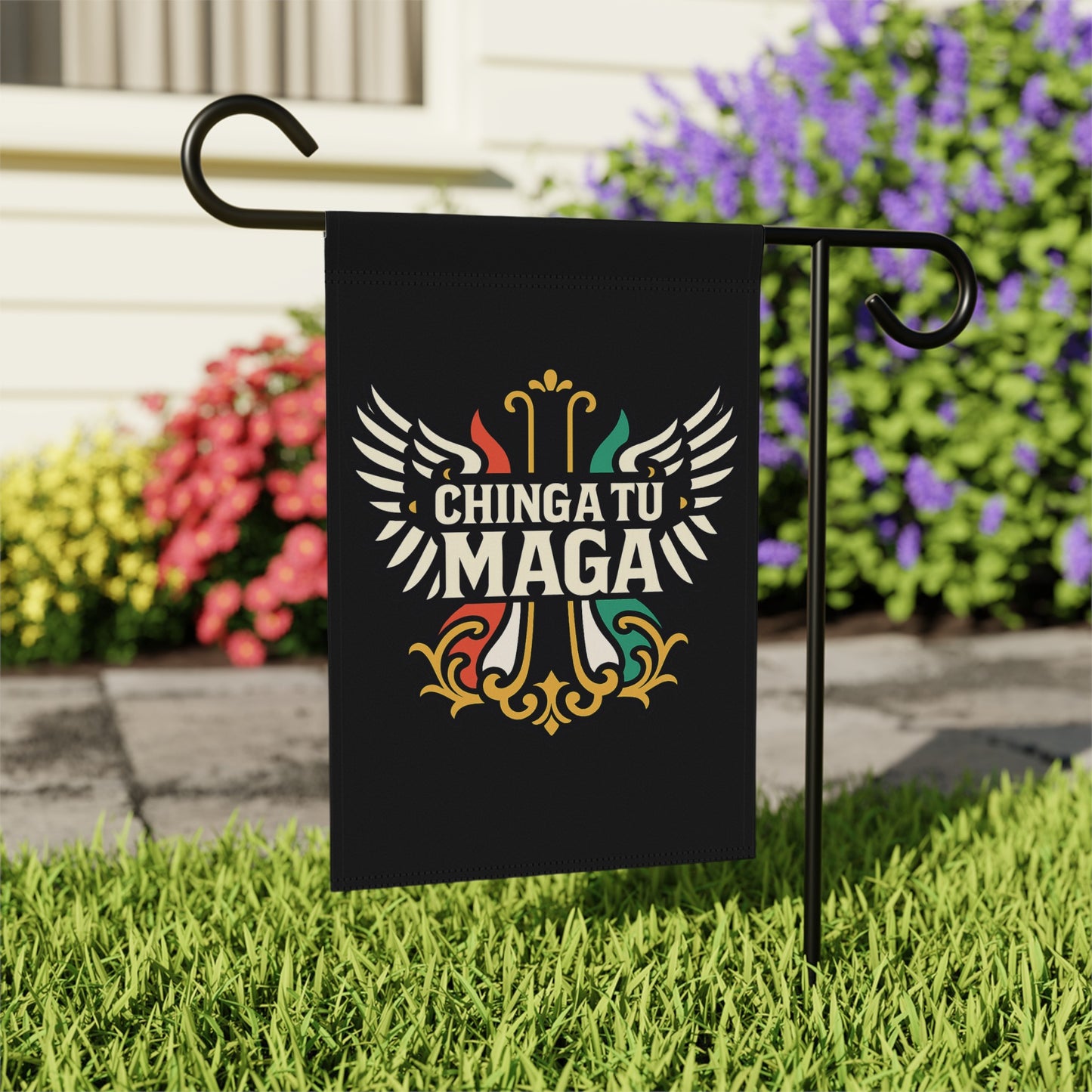 Chinga Tu Maga Banner with Colorful Wing Design Banner