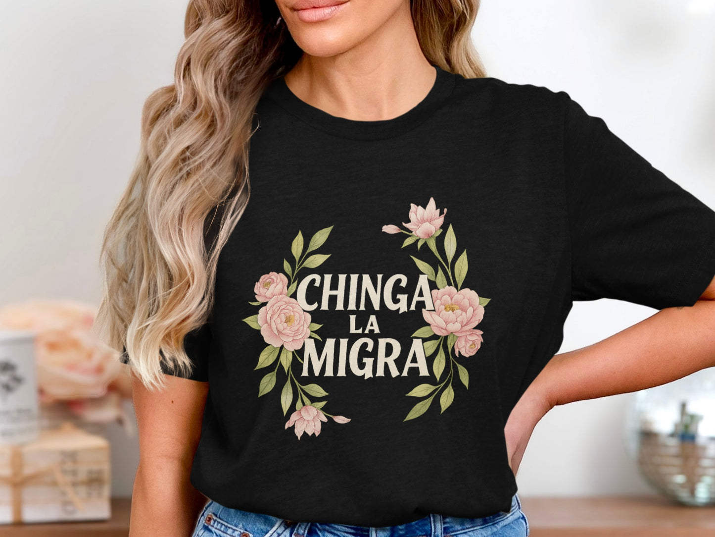 Chinga La Migra Floral Graphic Statement T-Shirt product
