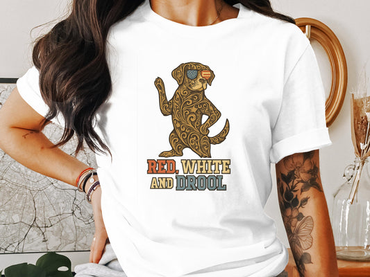 Red White and Drool Decorated Dog T-Shirt product type