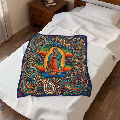 Our Lady of Guadalupe Blanket, Virgen de Guadalupe Throw, Mexican Folk Art Serape Design, Colorful Religious Blankets, Spiritual Home Decor