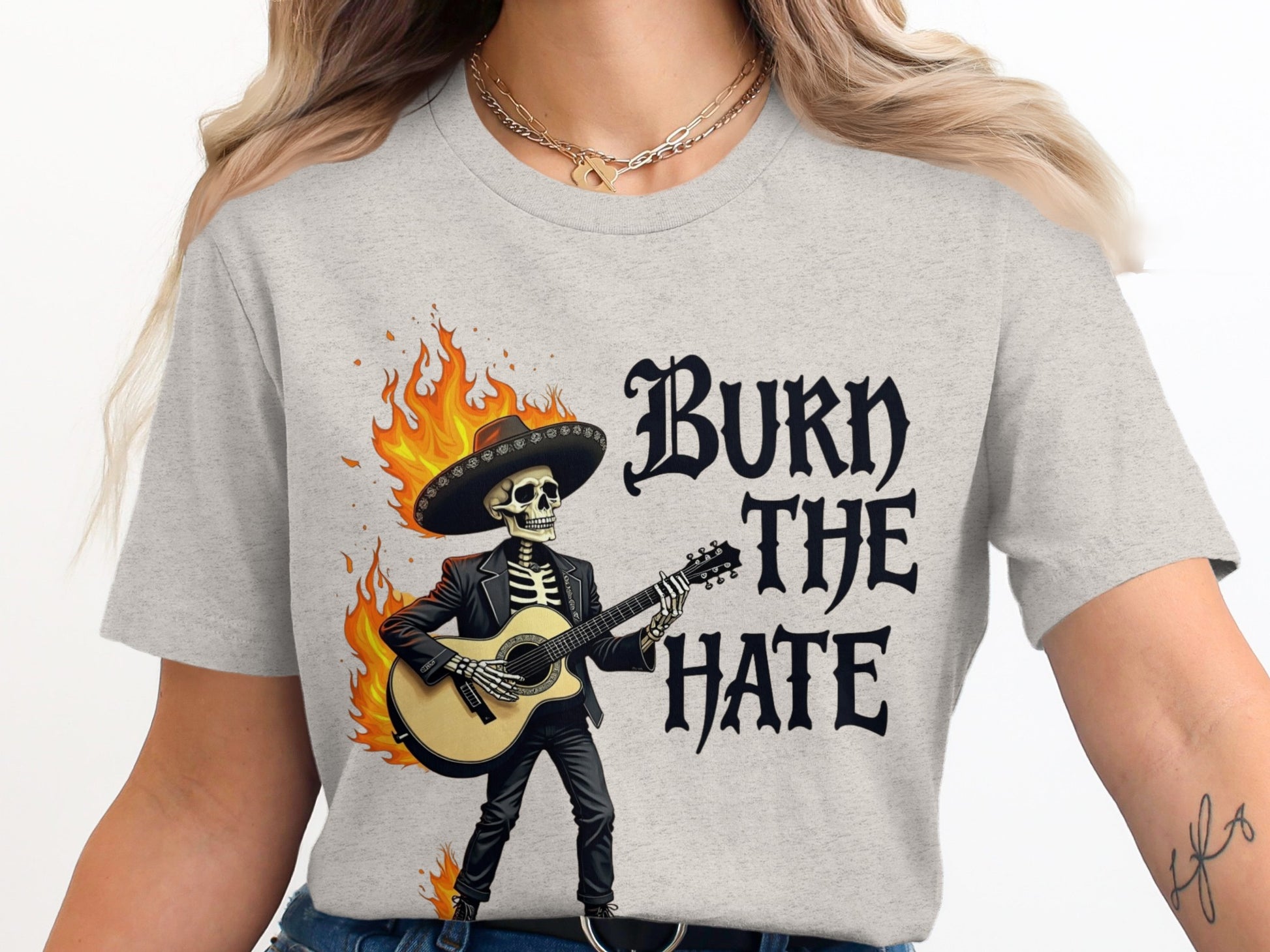 Burn The Hate Skeleton Guitarist Graphic Tee product