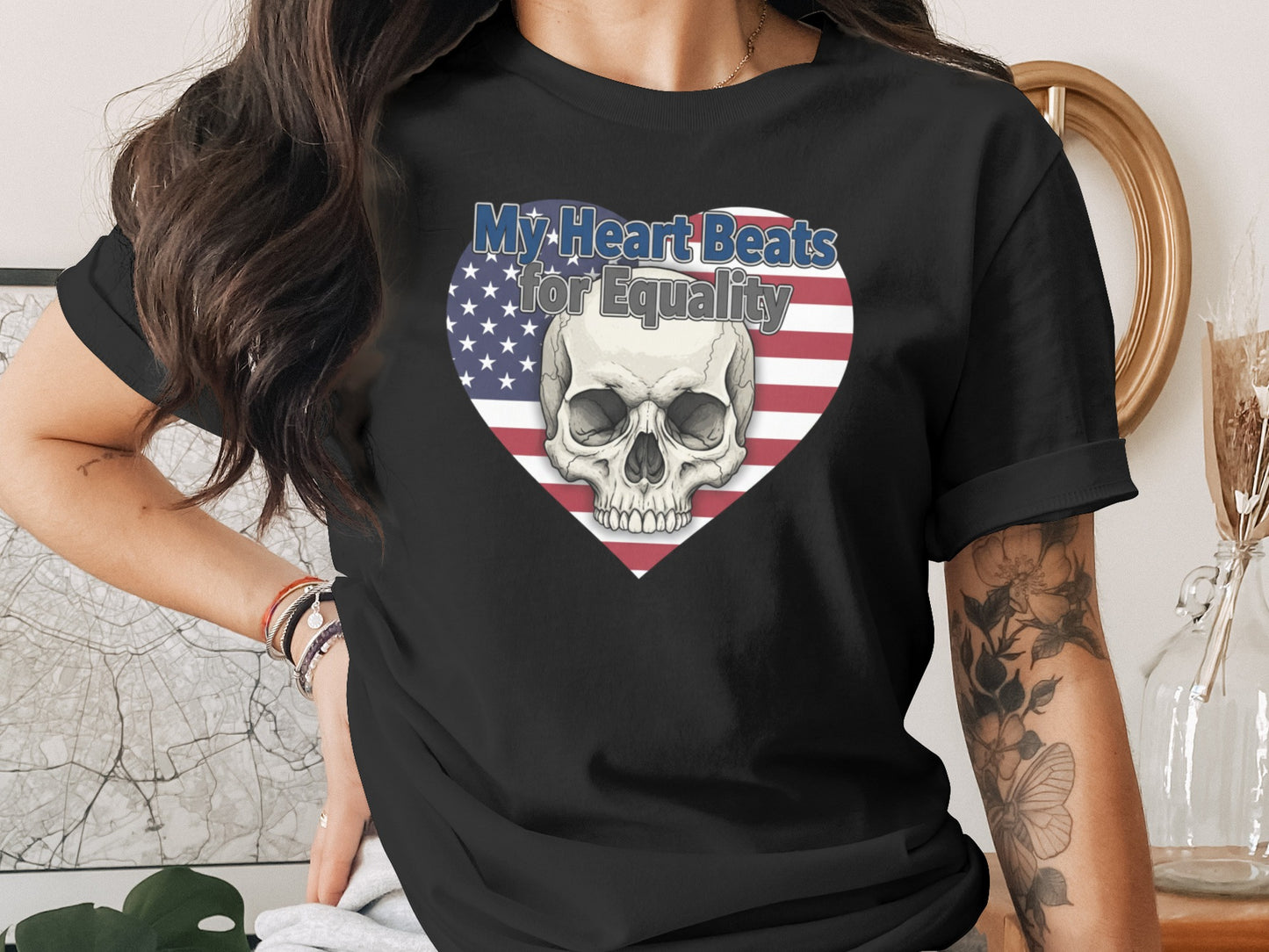 My Heart Beats For Equality Skull Design T-shirt