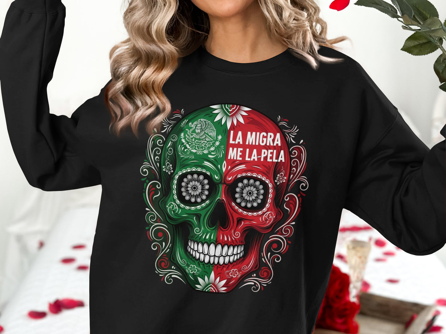 La Migra Me La Pela Colorful Skull Sweatshirt Product