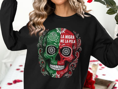 La Migra Me La Pela Colorful Skull Sweatshirt Product