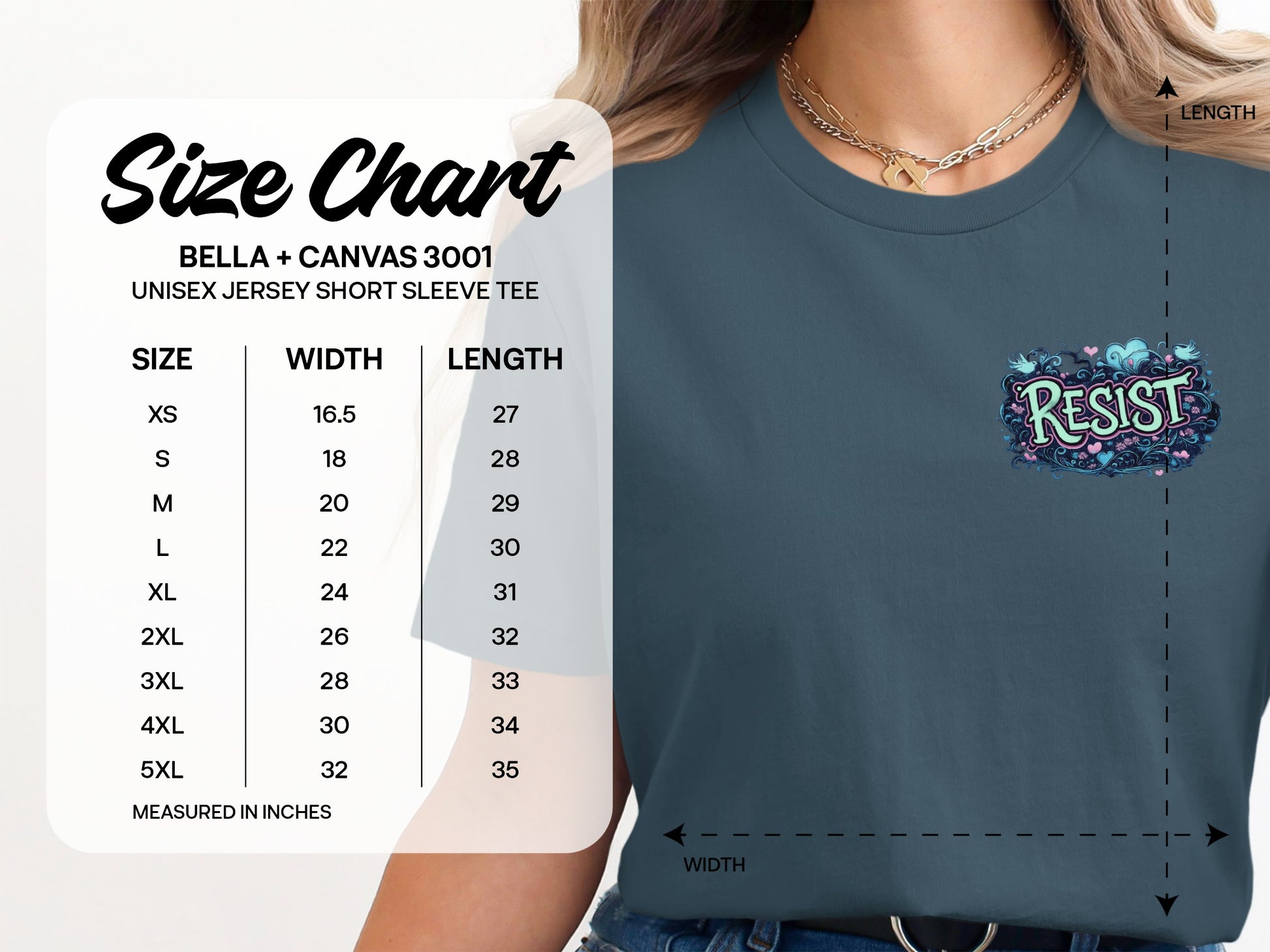 Resist Graphic Tee with Size Chart for Unisex Wear