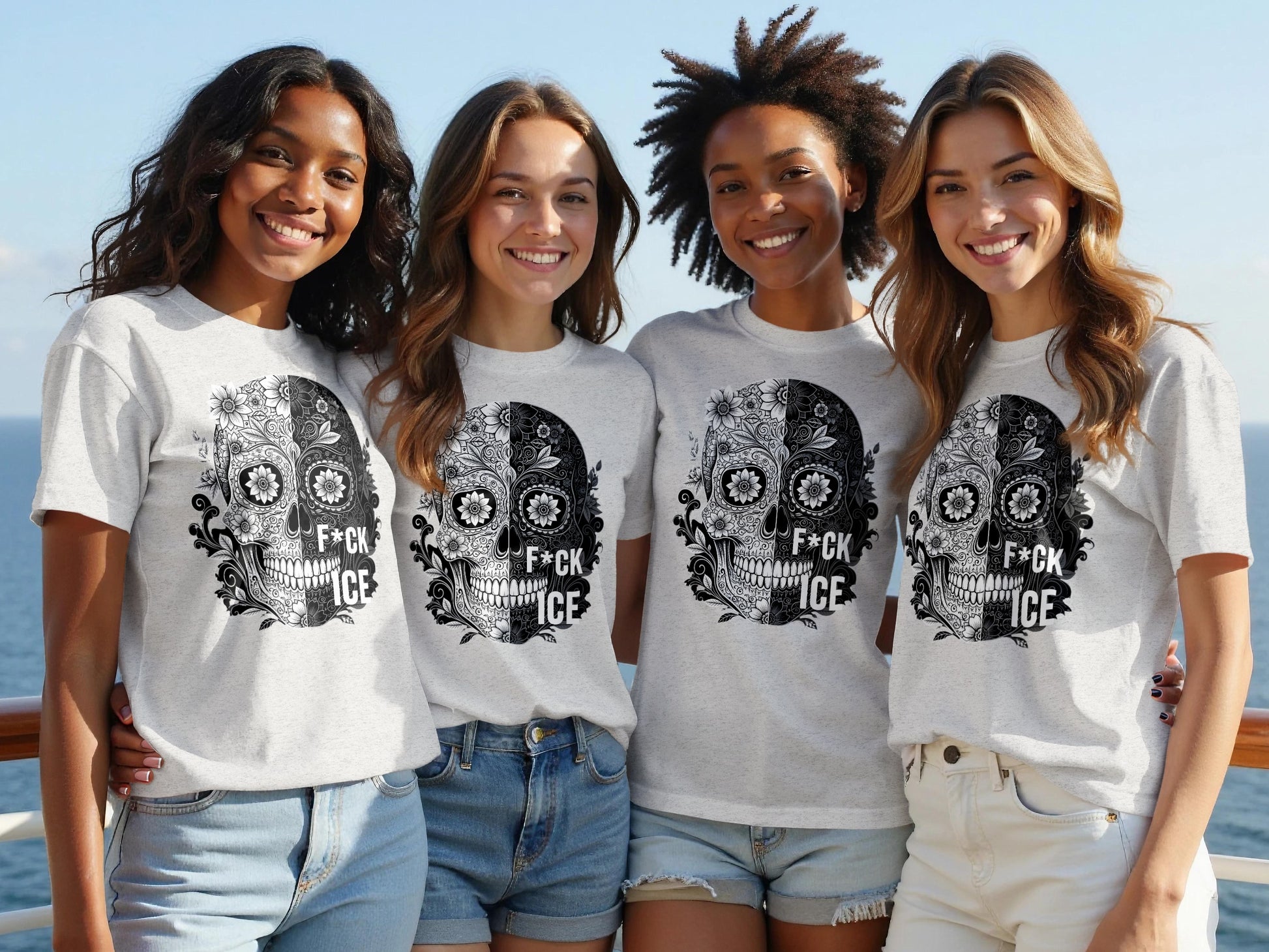 Stylish Sugar Skull Graphic F*ck ICE Print T-shirt product type