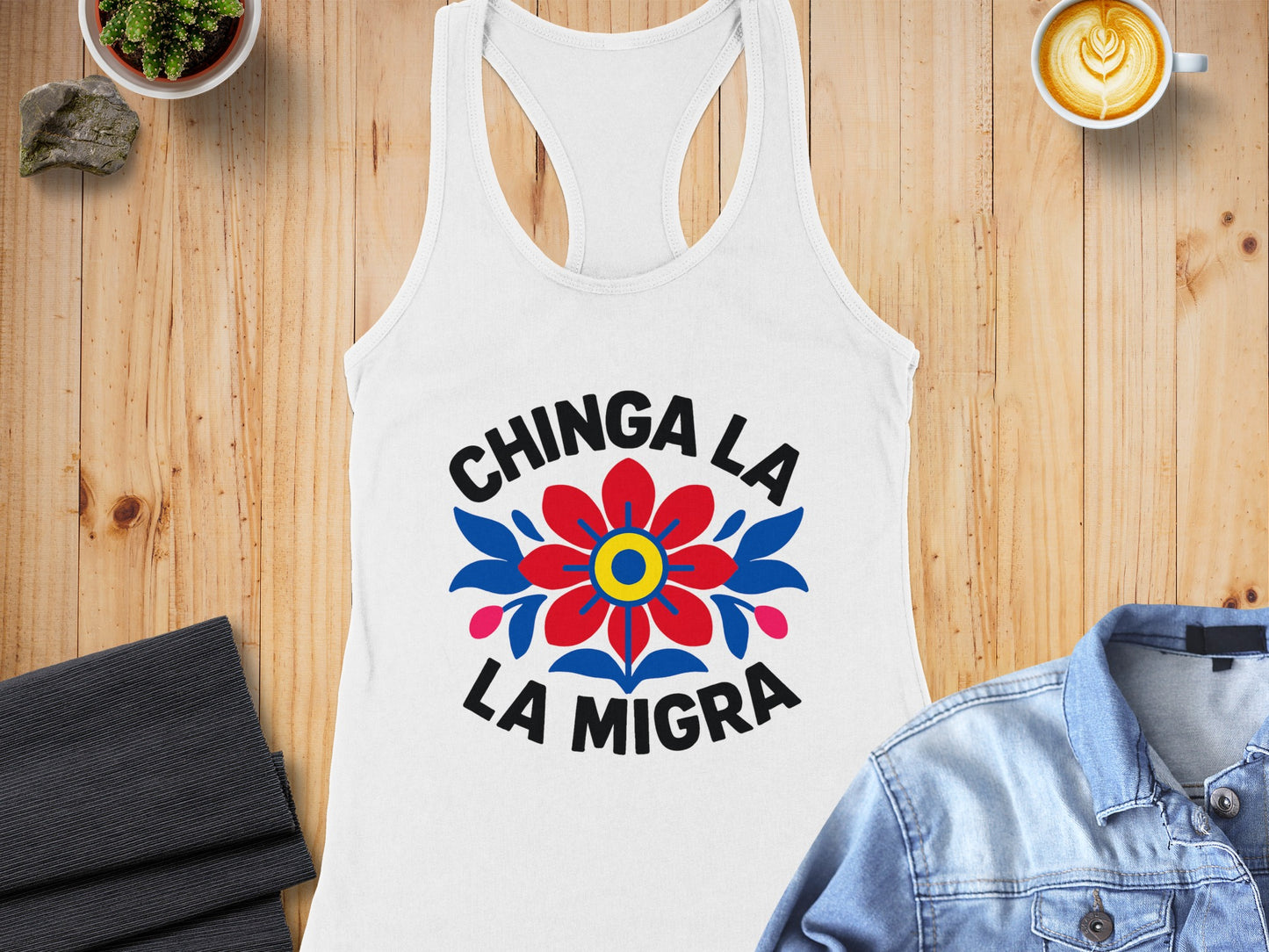 Chinga La Migra Floral Graphic Design Tank Top