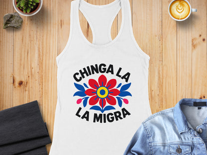 Chinga La Migra Floral Graphic Design Tank Top