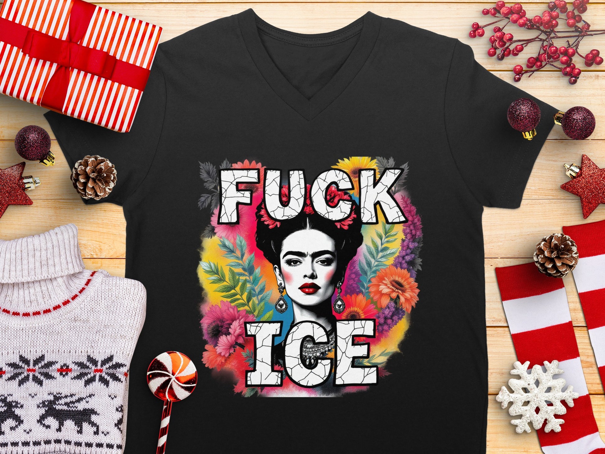 Colorful Frida Kahlo Fuck Ice T-Shirt Design