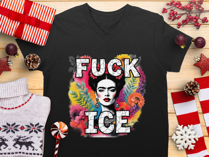 Colorful Frida Kahlo Fuck Ice T-Shirt Design