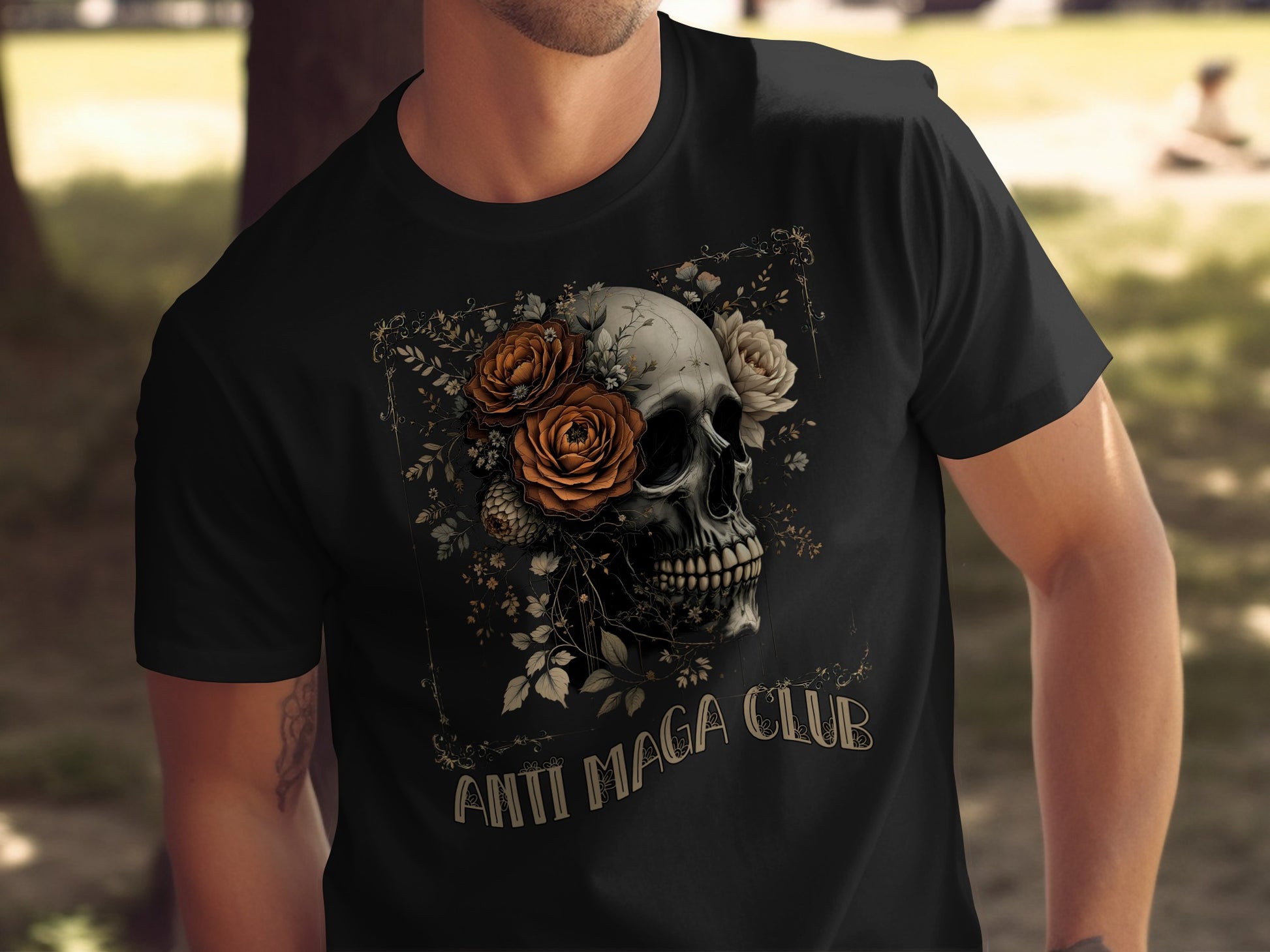 Anti Maga Club Skull with Flowers Graphic Tee product