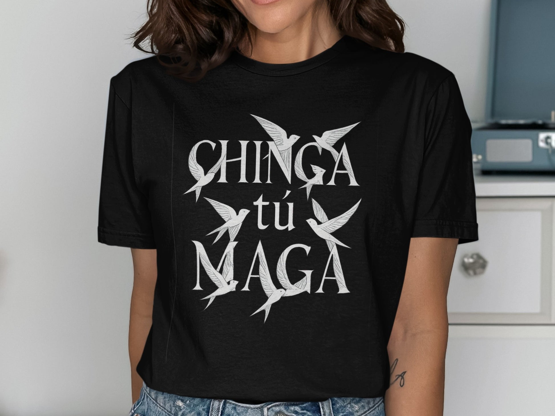 Chinga Tu Maga Slogan With Birds Graphic T-Shirt product type