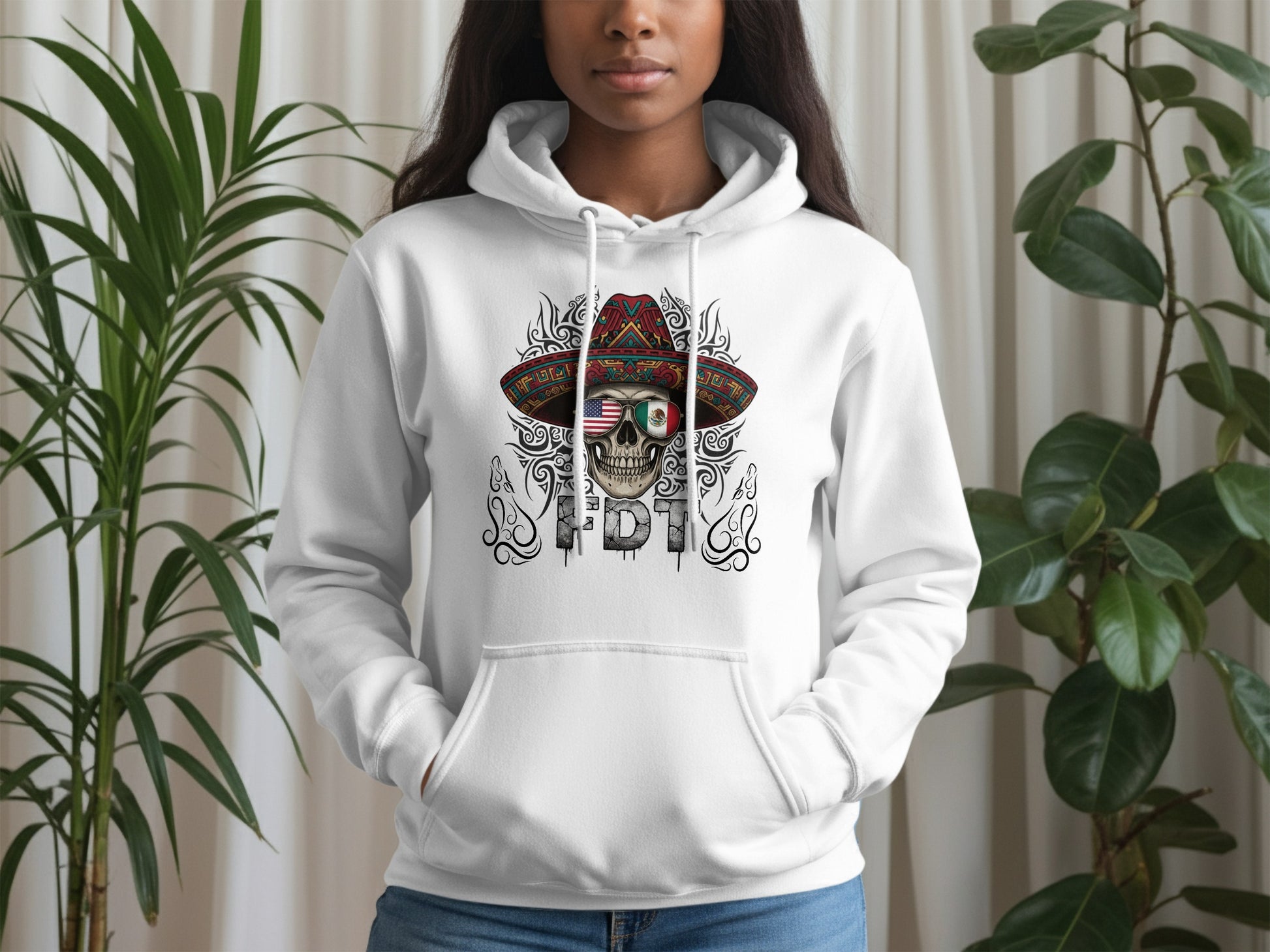 Artistic Skull Wearing Sombrero Graphic Hoodie