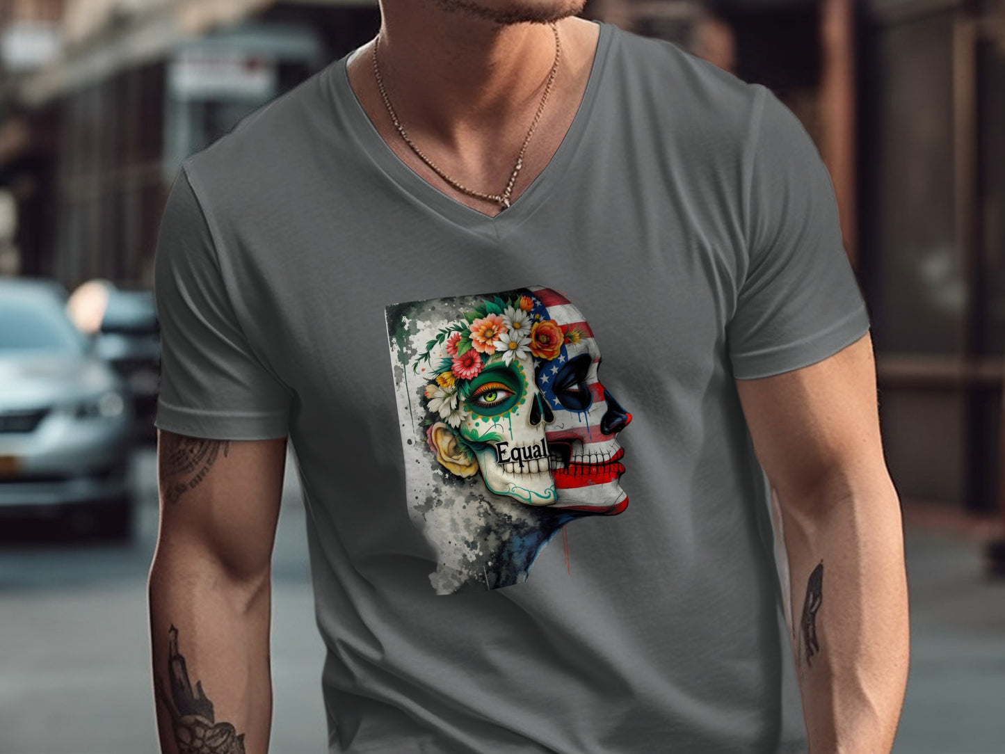 Unique Skull and Floral Graphic Printed Shirt product type