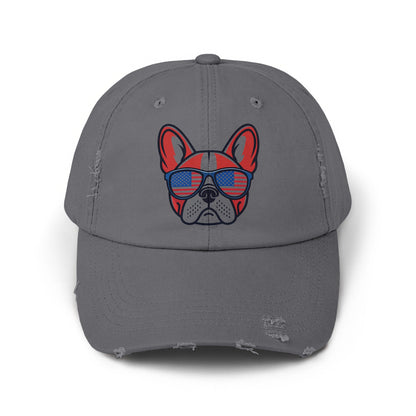 Stylish Bulldog with Sunglasses Grey Distressed Cap product