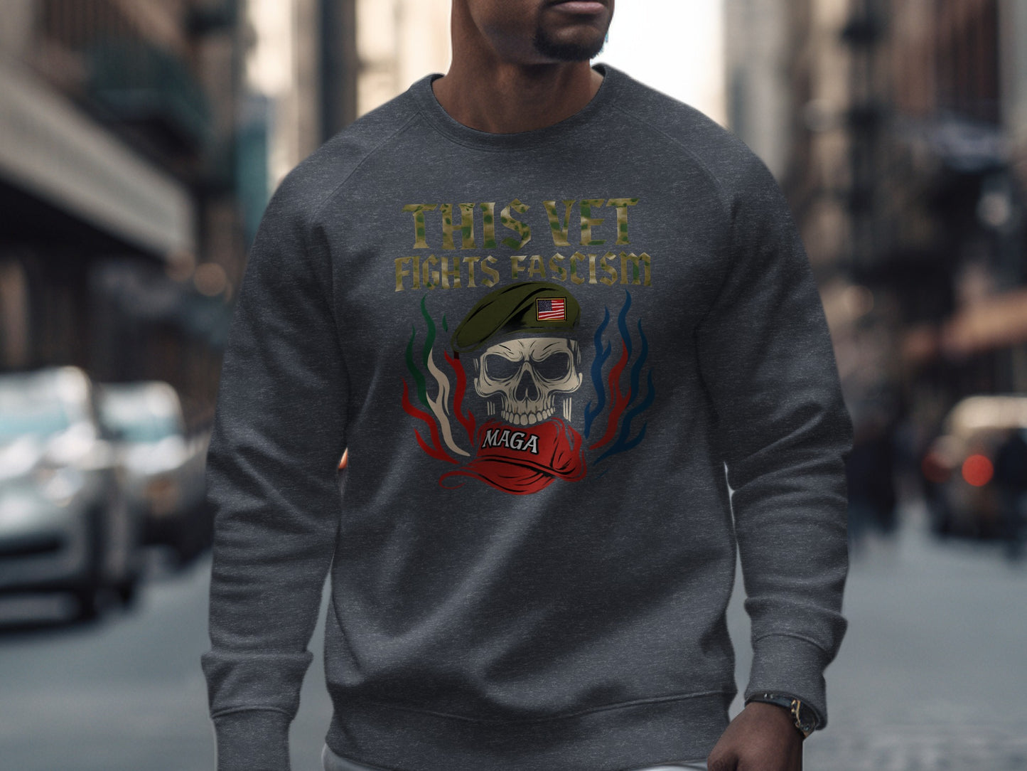 This Vet Fights Fascism MAGA Skull Sweatshirt product type