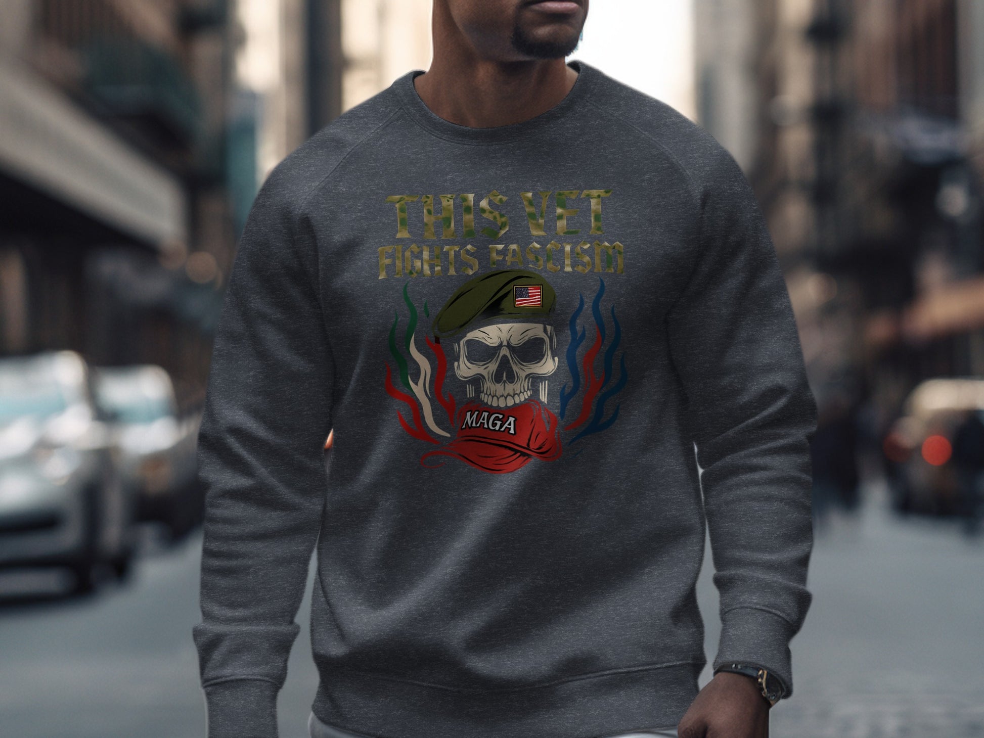This Vet Fights Fascism MAGA Skull Sweatshirt product type