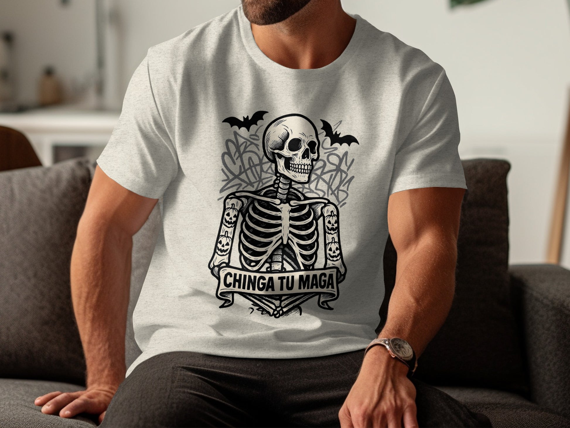 Chinga Tu Maga Skull with Bats Graphic Tee product