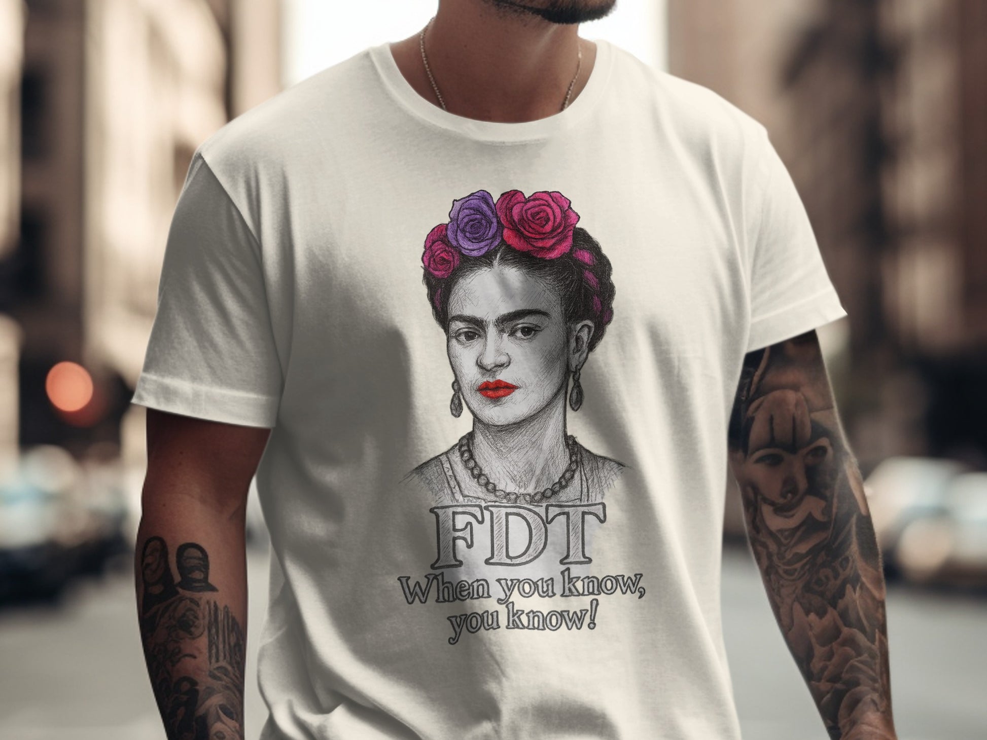 Iconic Portrait Graphic Tee With Floral Accent product type