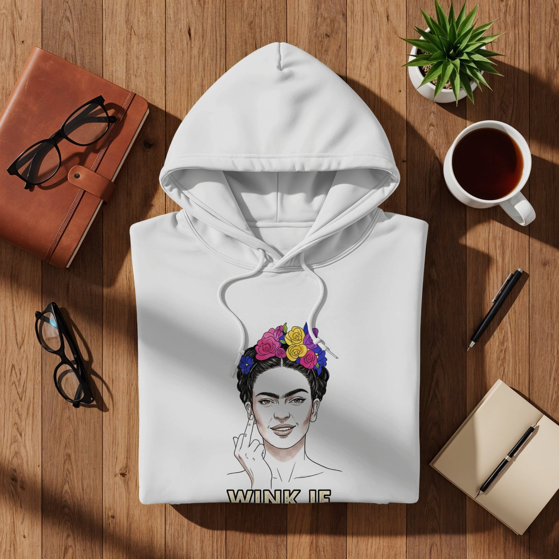 Wink If Hoodie with Colorful Flower Crown Artwork