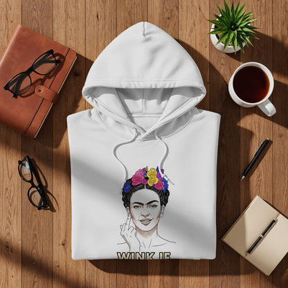Wink If Hoodie with Colorful Flower Crown Artwork