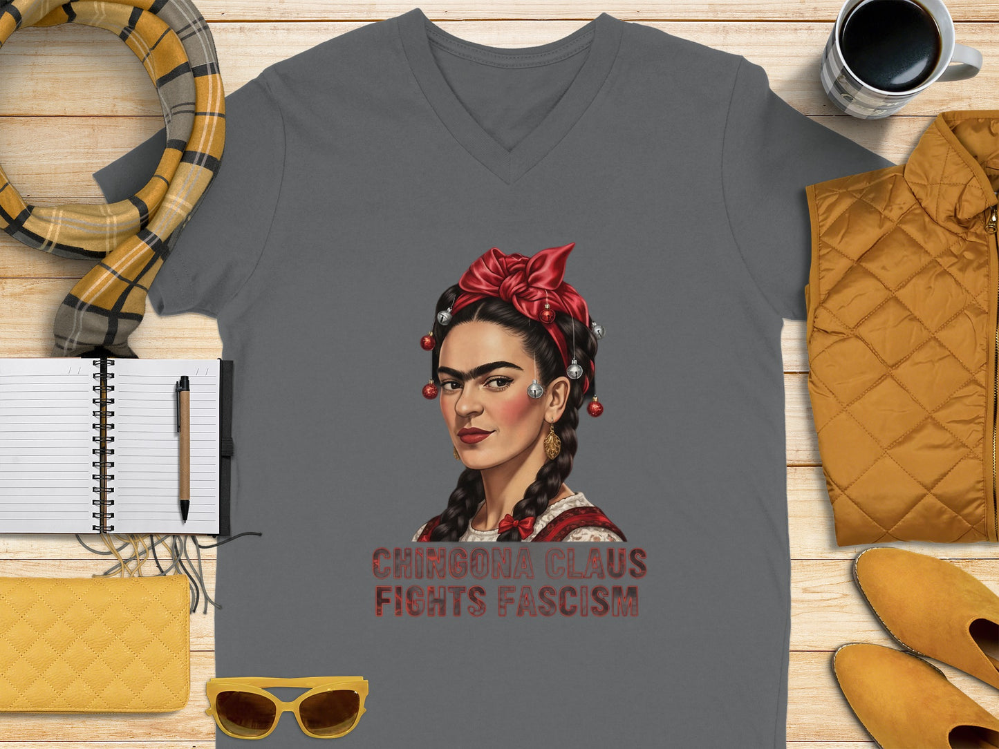 Chingona Claus Fights Fascism Graphic T-Shirt