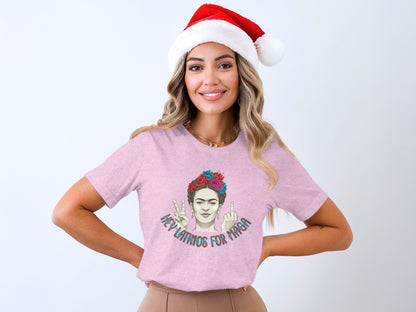 Fun Festive Santa Hat Frida Kahlo Graphic Tee