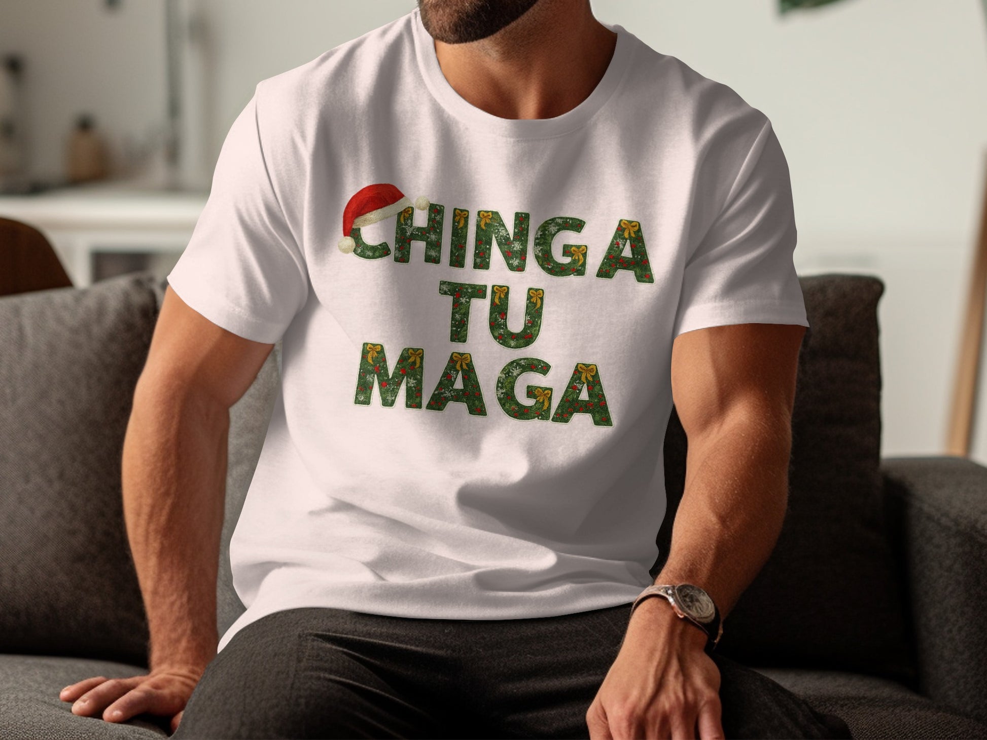 Chinga Tu Maga T-Shirt with Santa Hat Design
