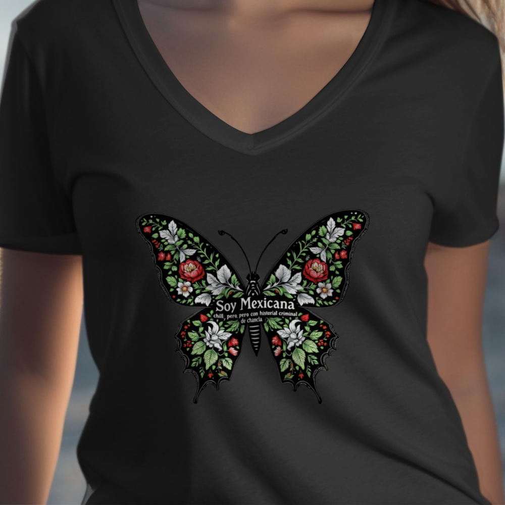 Soy Mexicana Floral Butterfly Design Women's T-Shirt Product