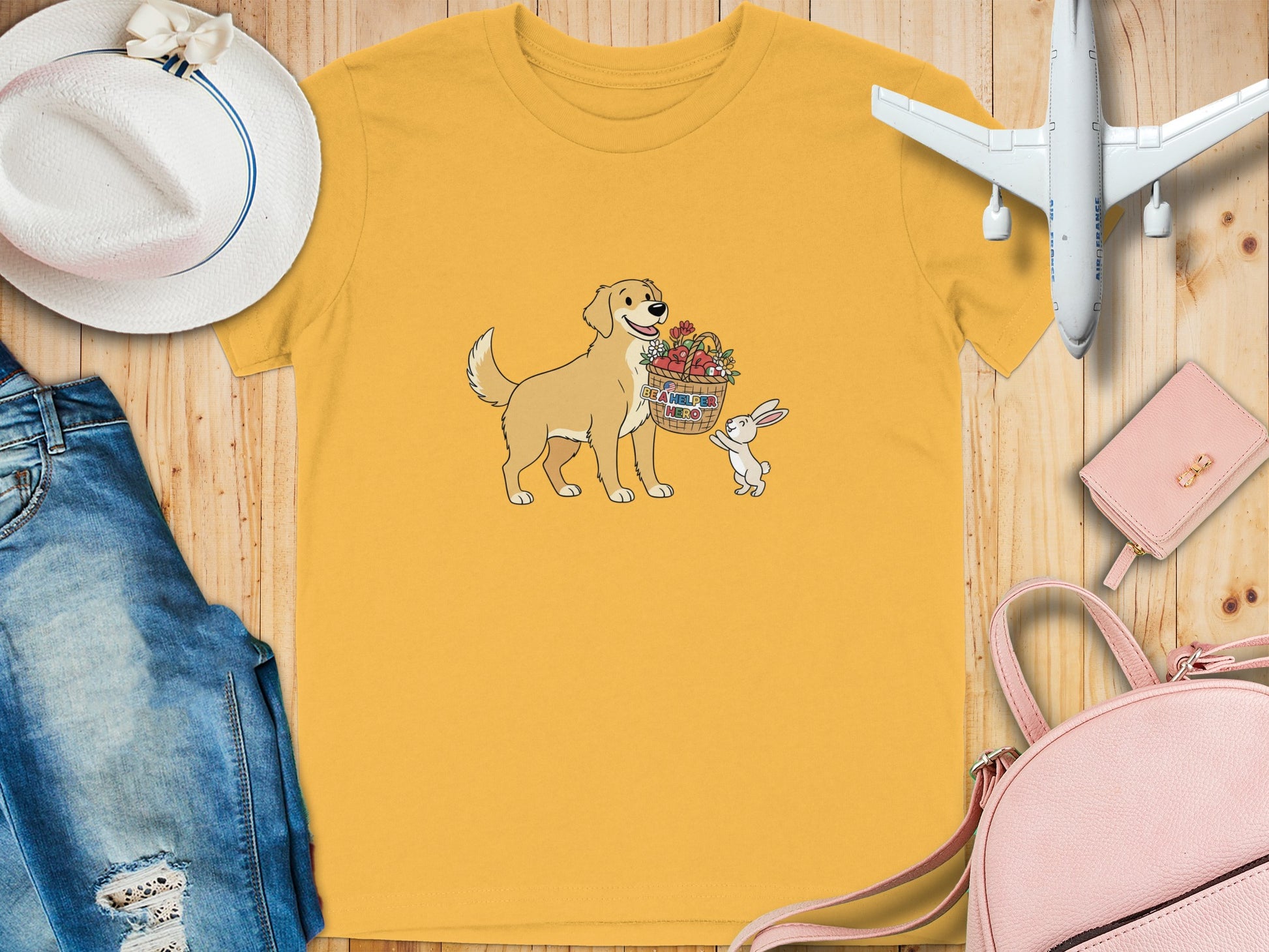 Cute Dog and Bunny with Picnic Basket Graphic T-Shirt