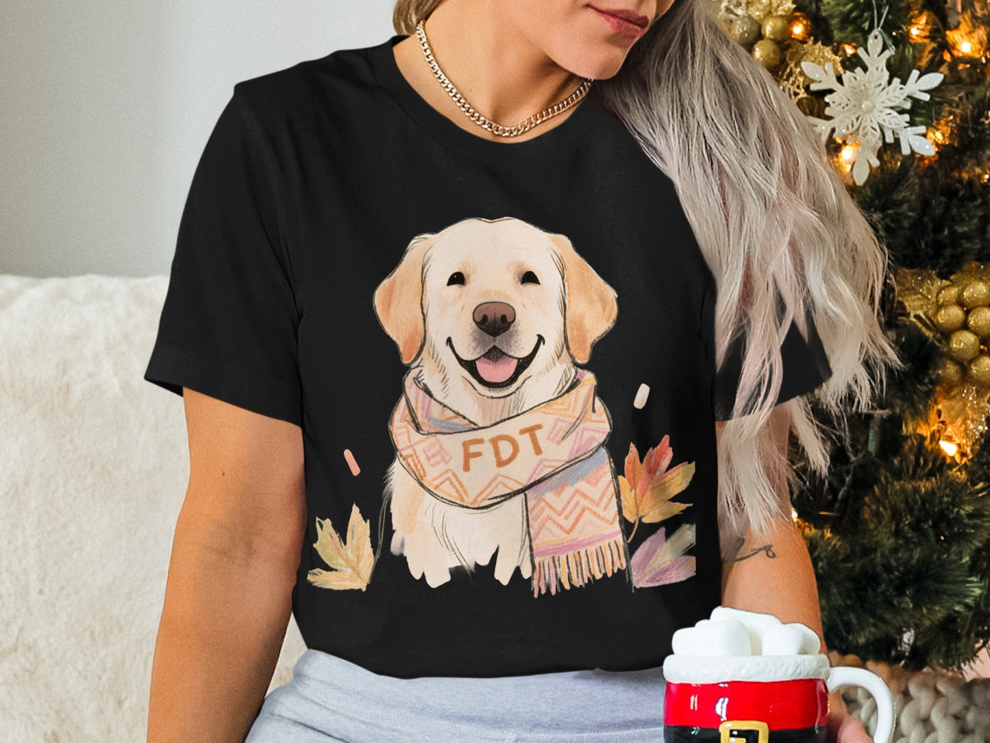Golden Retriever Dog Wearing Scarf Graphic T-Shirt