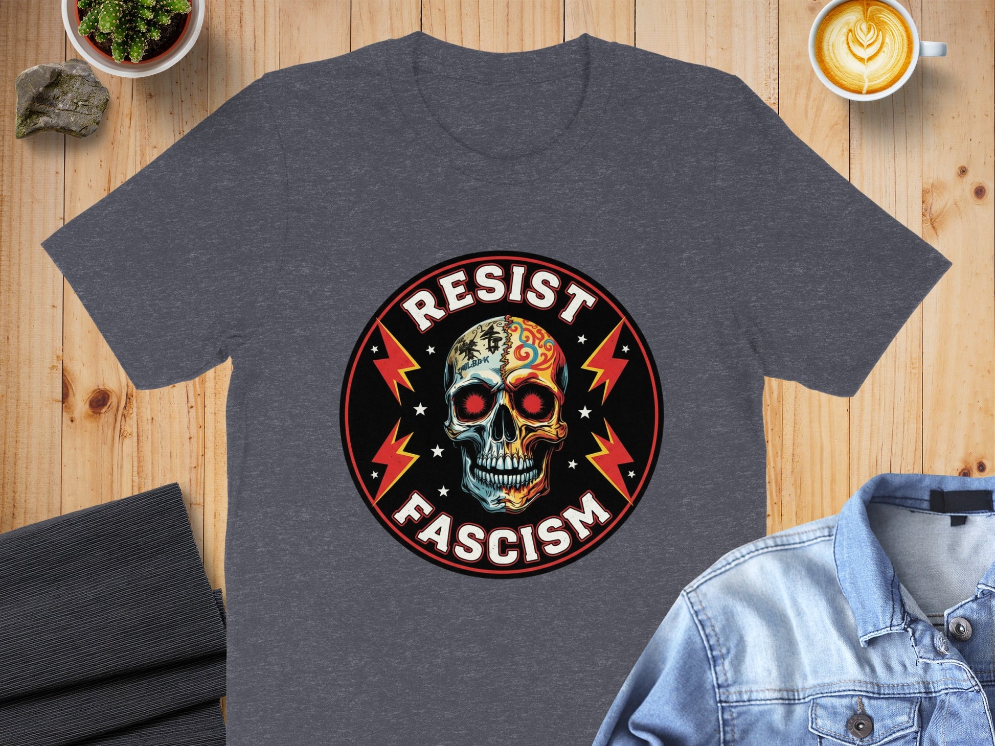 Resist Fascism Skull Design Graphic T-Shirt product