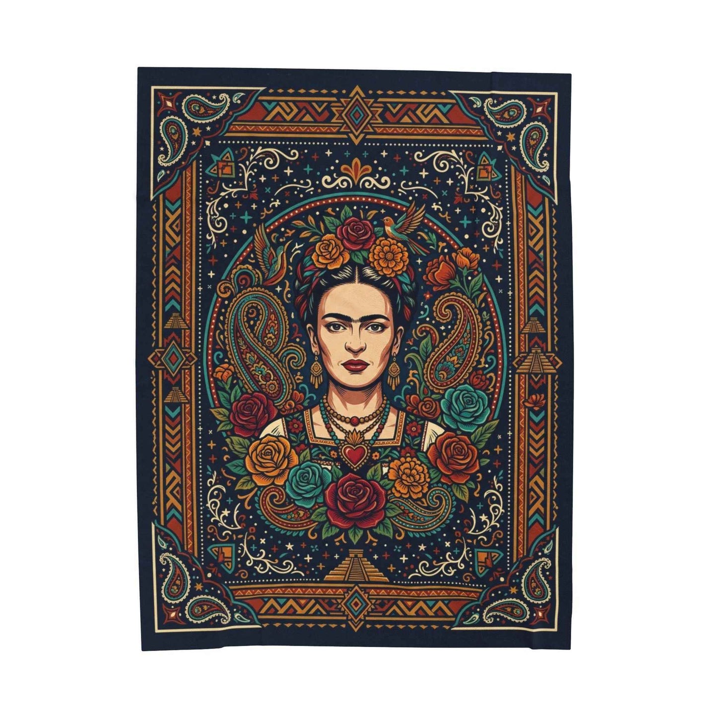 Frida Kahlo Blankets, Mexican Folk Art Floral Throw, Vibrant Iconic Artist Blanket, Cultural Decor, Aztec Paisley Home Blankets