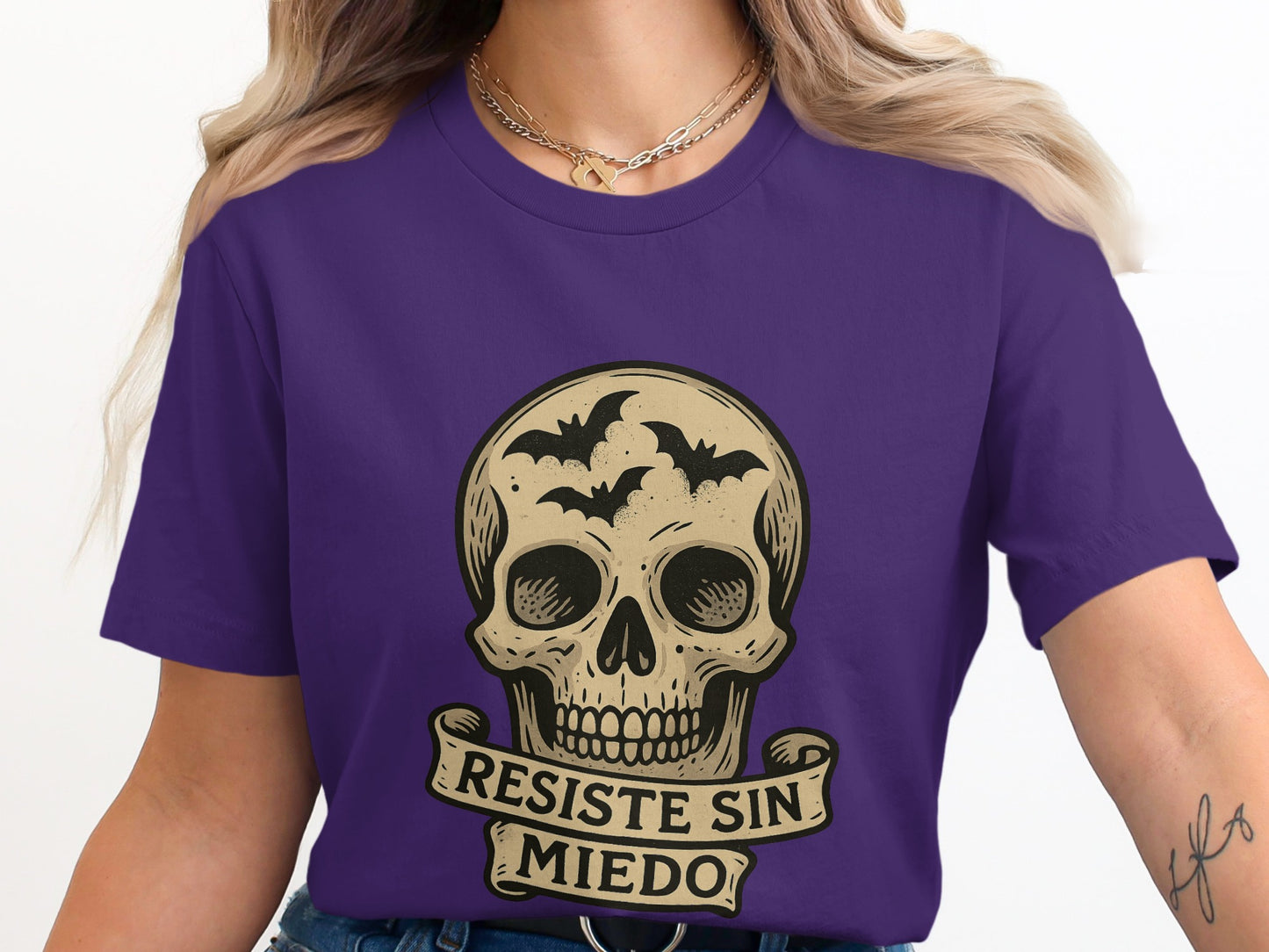 Purple Graphic Resiste Sin Miedo Skull T-Shirt product