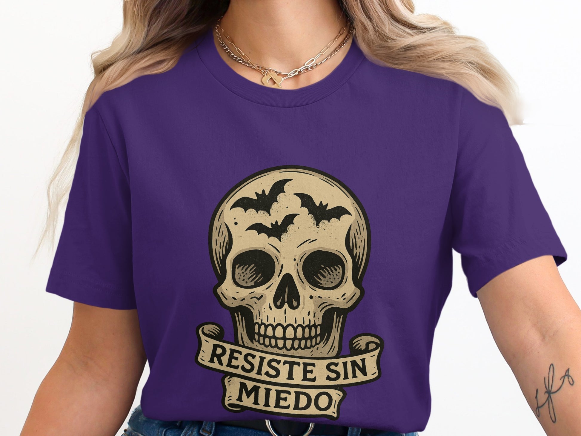 Purple Graphic Resiste Sin Miedo Skull T-Shirt product