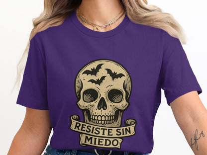 Purple Graphic Resiste Sin Miedo Skull T-Shirt product