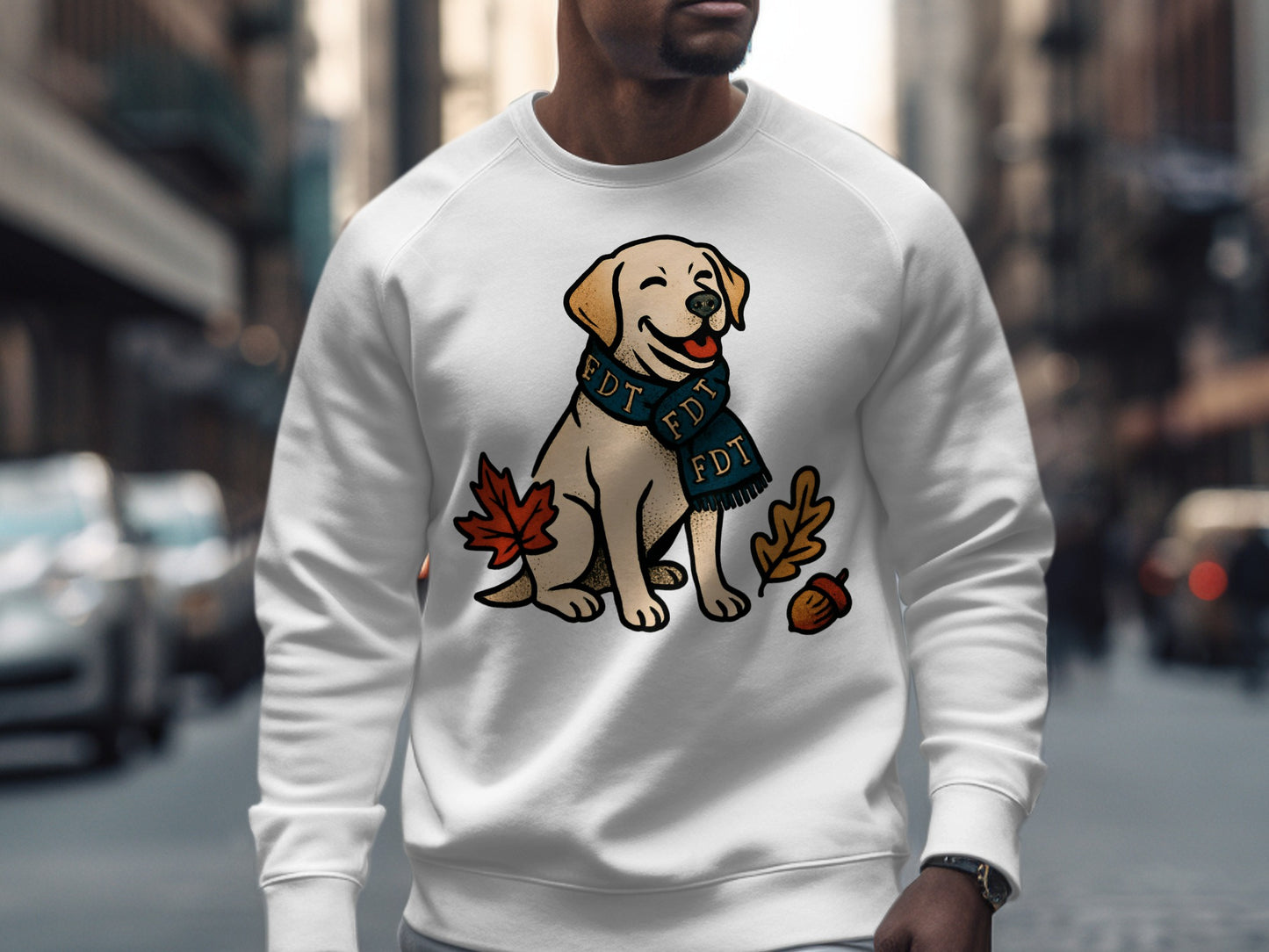 Cute Dog with Scarf and Autumn Leaves Sweatshirt